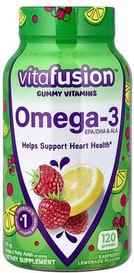 VitaFusion, Omega-3, EPA/DHA & ALA, Ergänzungsmittel mit Omega-3-Fettsäuren, EPA/DHA und ALA, Himbeerlimonade, 120 Fruch...