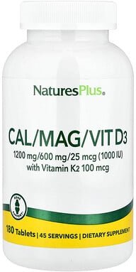 Thumbnail - NaturesPlus, Cal/Mag/Vit D3 with Vitamin K2, Calcium, Magnesium, Vitamin D3 mit Vitamin K2, 180 Tabletten