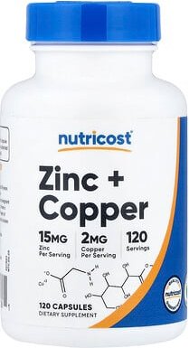 Nutricost, Zinc + Copper, Zink und Kupfer, 120 Kapseln