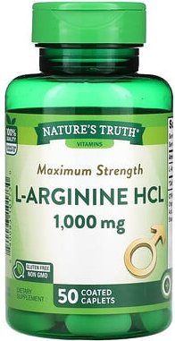 Thumbnail - Nature's Truth, Vitamine, L-Arginin HCL, maximale Stärke, 1.000 mg, 50 überzogene Kapseln