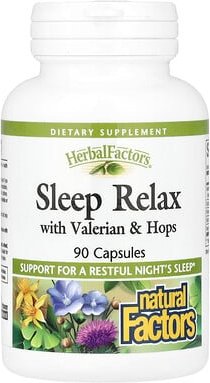 Thumbnail - Natural Factors, Herbal Factors®, Sleep Relax with Valerian & Hops, Schlafentspannung mit Baldrian und Hopfen, 90 Kapsel...