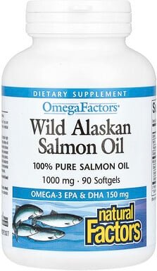 Natural Factors, OmegaFactors, Wild Alaskan Salmon Oil, Öl von wildem Alaska-Lachs, 1.000 mg, 90 Weichkapseln