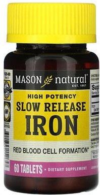 Thumbnail - Mason Natural, Slow Release Iron, Eisen mit langsamer Freisetzung, hohe Potenz, 60 Tabletten (50 mg pro Tablette)