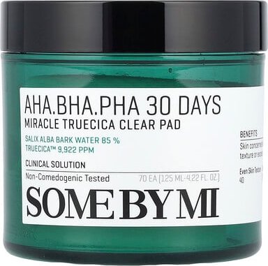SOME BY MI, AHA/BHA/PHA 30 Days Miracle Truecica Clear Pad, 70 Pads, 125 ml (4,22 fl. oz.)
