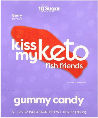 Kiss My Keto, Fish Friends Gummibonbons, Beere, 6 Beutel, je 50 g (1,76 oz.)
