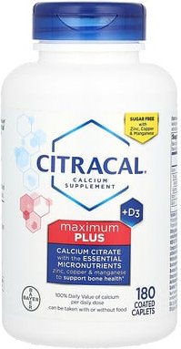 Citracal, Maximum Plus +D3, Ergänzungsmittel mit Calcium + Vitamin D3, 180 beschichtete Kapseln