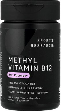 Sports Research, Methyl Vitamin B12, Methylvitamin B12, 5.000 mcg, 120 pflanzliche Flüssigkapseln