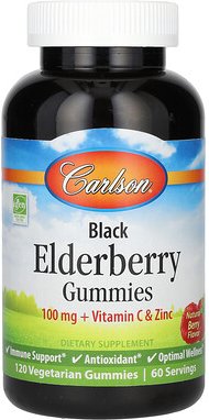Thumbnail - Carlson, Black Elderberry Gummies + Vitamin C & Zinc, Fruchtgummis mit schwarzem Holunder und Vitamin C und Zink, natürl...