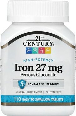 21st Century, High-Potency Iron, hochwirksames Eisen, 27 mg, 110 einfach zu schluckende Tabletten
