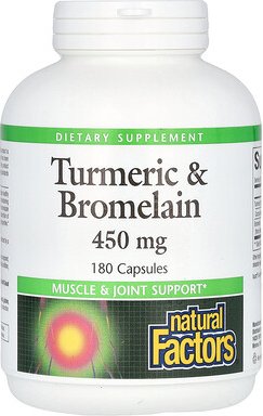 Natural Factors, Kurkuma und Bromelain, 450 mg, 180 Kapseln