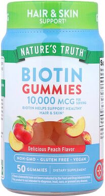 Nature's Truth, Biotin Gummies, Biotin-Fruchtgummis, leckerer Pfirsich, 50 Fruchtgummis (5.000 mcg pro Fruchtgummi)