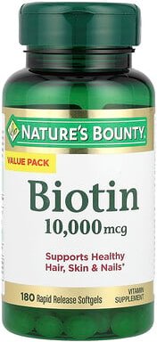 Nature's Bounty, Biotin, 10.000 mcg, 180 Weichkapseln mit schneller Freisetzung
