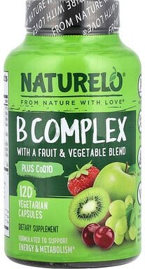 Thumbnail - NATURELO, B-Komplex mit einer Obst- und Gemüsemischung, mit CoQ10, 120 pflanzliche Kapseln