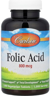 Carlson, Folic Acid, Folsäure, 800 mcg, 1.000 pflanzliche Tabletten