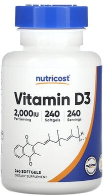 Nutricost, Vitamin D3, 2.000 IE, 240 Weichkapseln