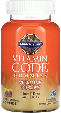 Thumbnail - Garden of Life, Vitamin Code Gummies, Vitamine D3 und K2, Himbeere-Zitrone, 45 Fruchtgummis