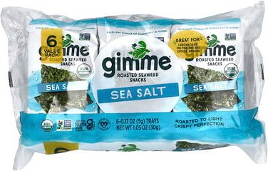 gimMe, Roasted Seaweed Snacks, geröstete Algen-Snacks, Meersalz, 6er-Pack, je 5 g (0,17 oz.).
