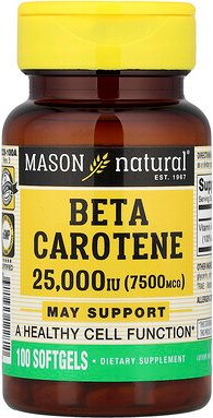Mason Natural, Betacarotin, 7.500 mcg (25.000 IU), 100 Weichkapseln