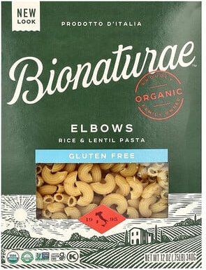 Bionaturae, Gluten Free Rice & Lentil Pasta, glutenfreie Reis- und Linsennudeln, Elbows, 340 g (12 oz.)