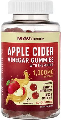 Thumbnail - MAV Nutrition, Apple Cider Vinegar Gummies With The Mother, Apfelessig, Fruchtgummis mit Essigmutter, Apfel, 60 Fruchtgu...