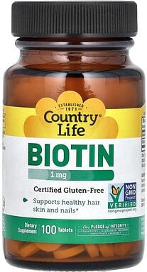 Country Life, Biotin, 1 mg, 100 Tabletten