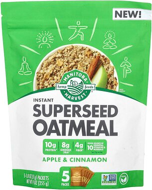 Manitoba Harvest, Instant Superseed Oatmeal, Instant-Supersamen-Haferflocken, Apfel und Zimt, 5 Packungen, je 51 g (1,8 ...
