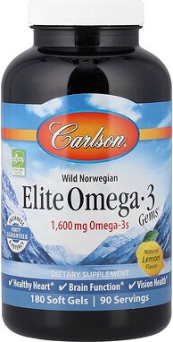 Carlson, Wild Norwegian, Elite Omega-3 Gems®, natürlicher Zitronengeschmack, 180 Weichkapseln