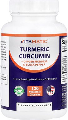 Vitamatic, Turmeric Curcumin + Ginger Moringa & Black Pepper, Kurkuma-Curcumin + Ingwer-Moringa und schwarzer Pfeffer, 1...