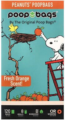Original Poop Bags, Peanuts®, Orange, 8 Rollen, je 15 Beutel