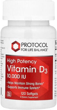 Protocol for Life Balance, Vitamin D3, High Potency, hochwirksames Vitamin D3, 250 mcg (10.000 IU), 120 Weichkapseln