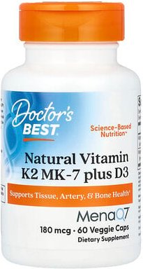 Thumbnail - Doctor's Best, Natural Vitamin K2 MK-7 plus D3, natürliches Vitamin K2 MK-7 plus D3, 180 mcg, 60 pflanzliche Kapseln