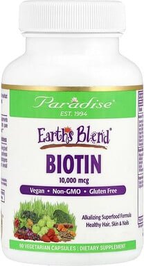 Paradise Herbs, Earth's Blend®, Biotin, 10.000 mcg, 90 pflanzliche Kapseln