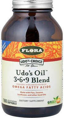 Flora, Udo's Choice®, Udo's Oil™ 3-6-9 Blend, Omega-3-6-9-Fettsäuren-Mischung, 180 vegetarische Weichkapseln