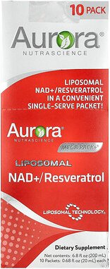 Aurora Nutrascience, Mega-Pack+®, Liposomal NAD +/ Resveratrol, liposomales NAD +/Resveratrol, 10 Päckchen, je 20 ml (0,...