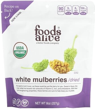 Foods Alive, Organic White Mulberries, weiße Bio-Maulbeeren, getrocknet, 227 g (8 oz.)