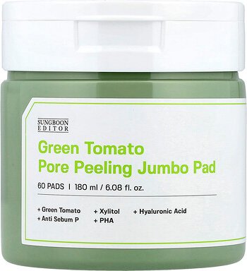 Sungboon Editor, Green Tomato Pore Peeling XXL Pad, Porenpeeling-Jumbo-Pad, 60 Pads, 180 ml (6,08 fl. oz.)
