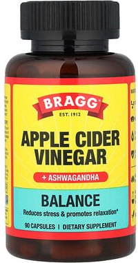 Bragg, Apple Cider Vinegar + Ashwagandha, Apfelessig + Ashwagandha, 90 Kapseln