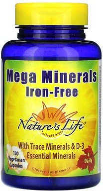 Nature's Life, Mega Minerals, Eisenfrei, 100 vegetarische Kapseln