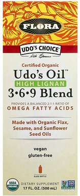 Flora, Udo‘s Choice, bio-zertifiziertes Udos-Öl mit hohem Lignan-3-6-9-Mischung, 500 ml (17 fl. oz.)