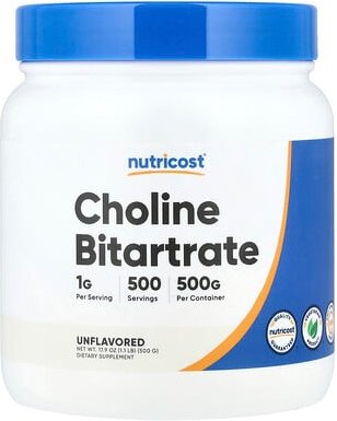 Nutricost, Choline Bitartrate, Unflavored, Cholin-Bitartrat, geschmacksneutral, 500 g (17,9 oz.)