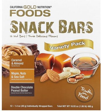 California Gold Nutrition, Foods, Variety Pack Snack Bars (Maple, Caramel, Peanut Butter), Packung mit verschiedenen Sna...