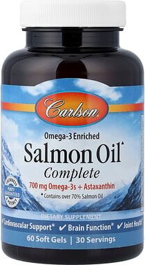 Carlson, Omega-3 Enriched Salmon Oil Complete, mit Omega-3 angereichertes Lachsöl Complete, 60 Weichkapseln