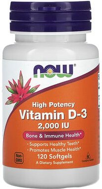 NOW Foods, Vitamin D-3, High Potency, hochwirksames Vitamin D3, 2.000 IU, 120 Weichkapseln