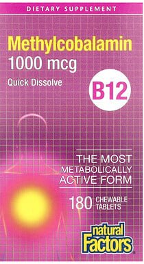 Natural Factors, B12, Methylcobalamin, 1.000 mcg, 180 Kautabletten