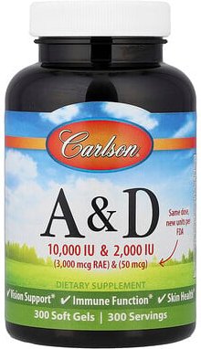 Carlson, Vitamine A und D, 300 Weichkapseln