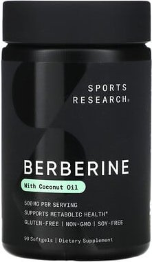 Sports Research, Berberine With Coconut Oil, Berberin mit Kokosnussöl, 500 mg, 90 Weichkapseln