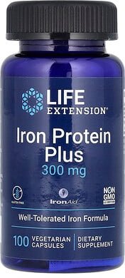 Life Extension, Iron Protein Plus, IronAid, Eisenprotein, 300 mg, 100 pflanzliche Kapseln