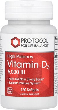 Protocol for Life Balance, Vitamin D3, High Potency, hochwirksames Vitamin D3, 5.000 IU, 120 Weichkapseln