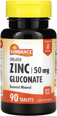Sundance Vitamins, Chelated Zinc Gluconate, Chelatiertes Zinkgluconat, 50 mg, 90 Tabletten