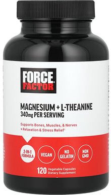 Force Factor, Magnesium + L-Theanine, Magnesium und L-Theanin, 120 pflanzliche Kapseln